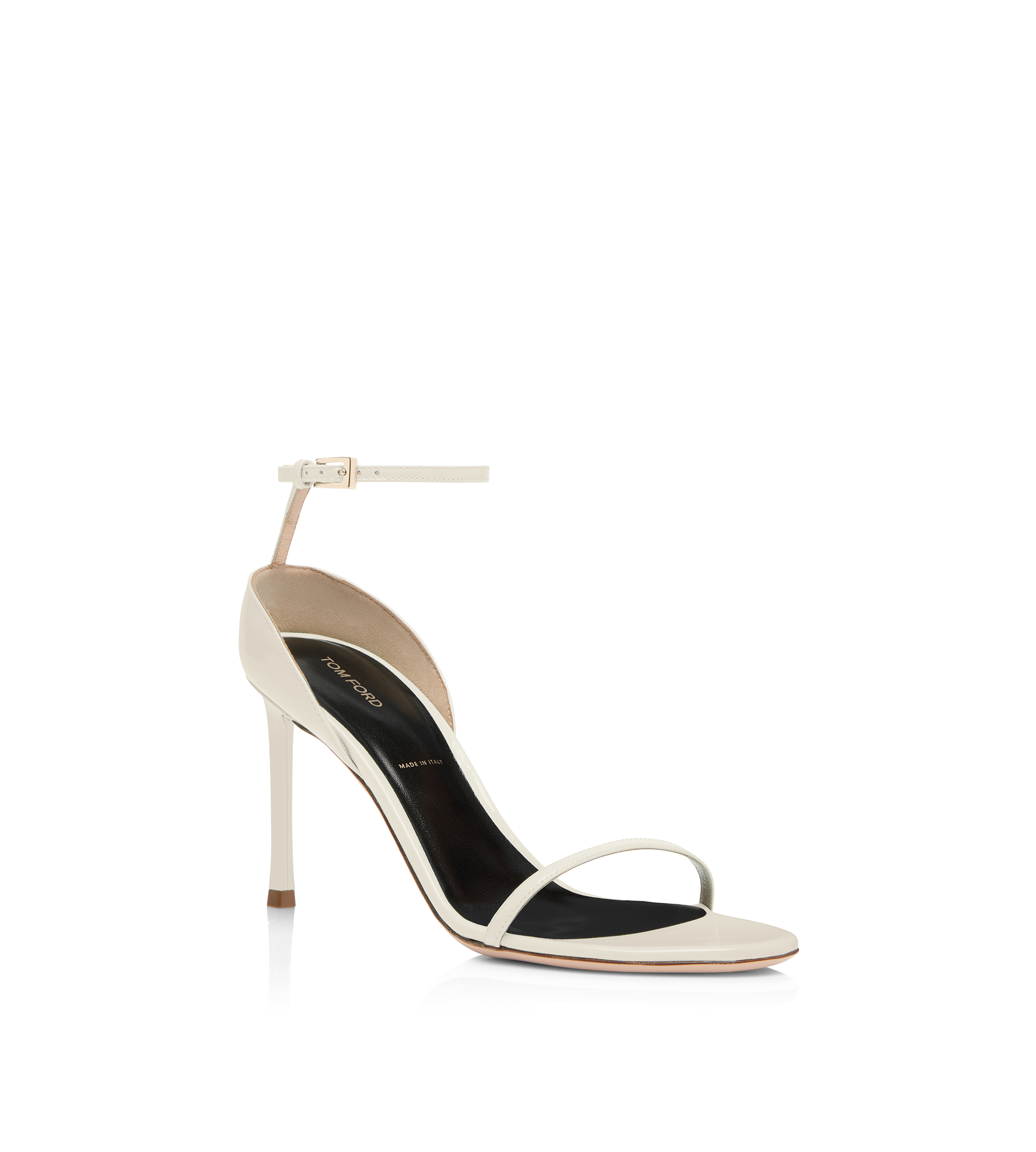 PATENT LEATHER VERTIGO ANKLE STRAP SANDAL