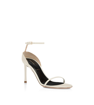 TOM FORD LEATHER PEARLED IVORY PATENT LEATHER VERTIGO ANKLE STRAP SANDAL