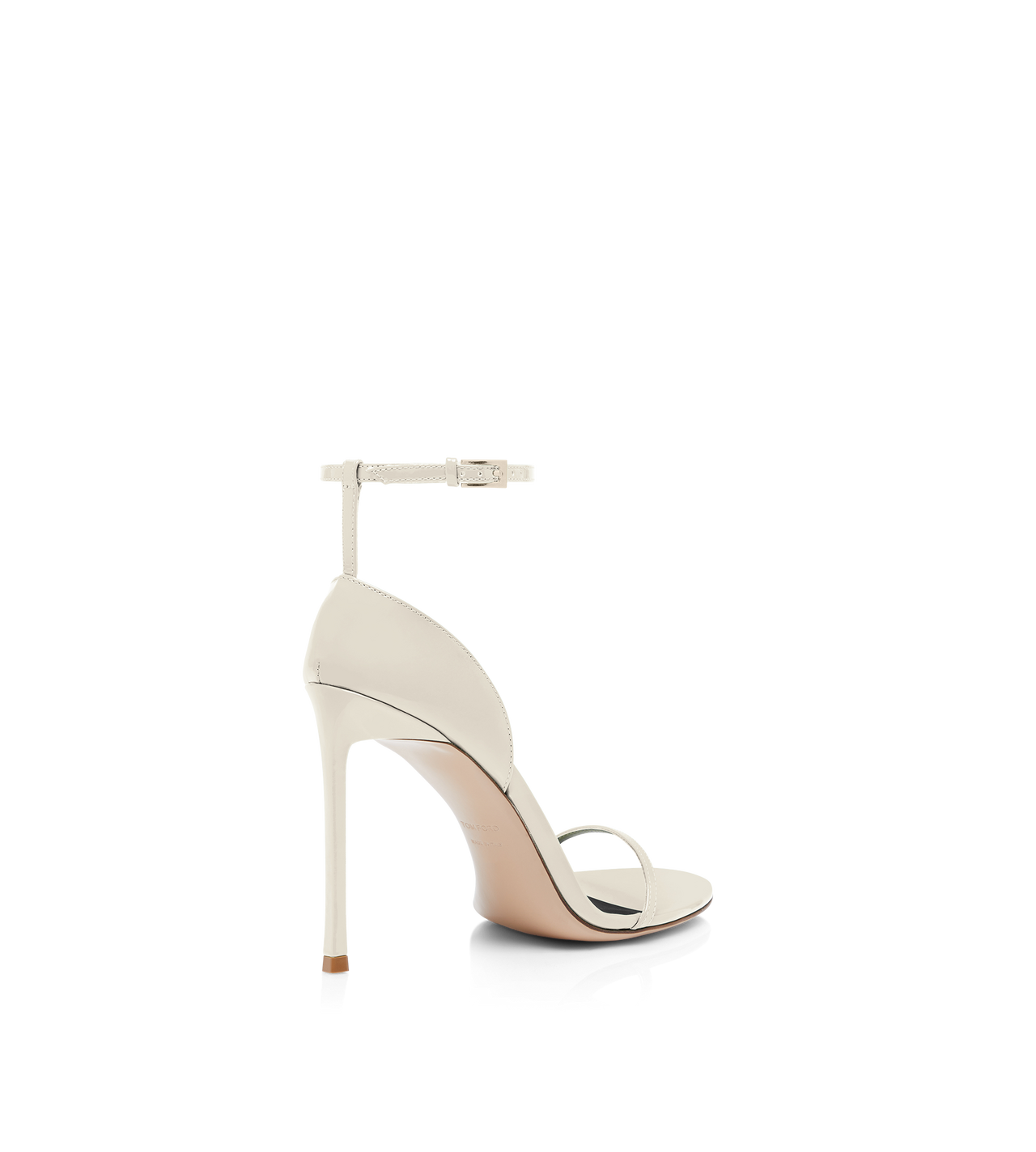 TOM FORD LEATHER PEARLED IVORY PATENT LEATHER VERTIGO ANKLE STRAP SANDAL