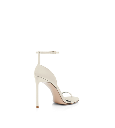 TOM FORD LEATHER PEARLED IVORY PATENT LEATHER VERTIGO ANKLE STRAP SANDAL