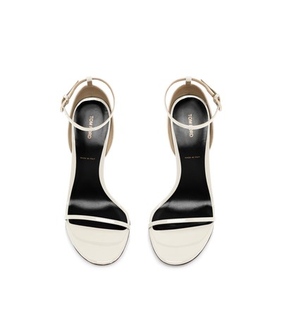 TOM FORD LEATHER PEARLED IVORY PATENT LEATHER VERTIGO ANKLE STRAP SANDAL
