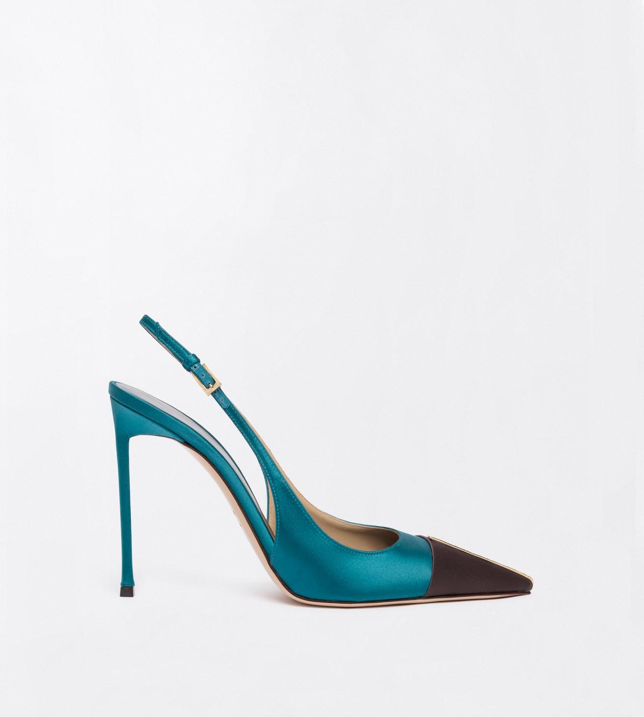 TOM FORD SATIN PETROL + ESPRESSO + CRYSTAL SATIN AND CRYSTAL STONES THEA SLINGBACK