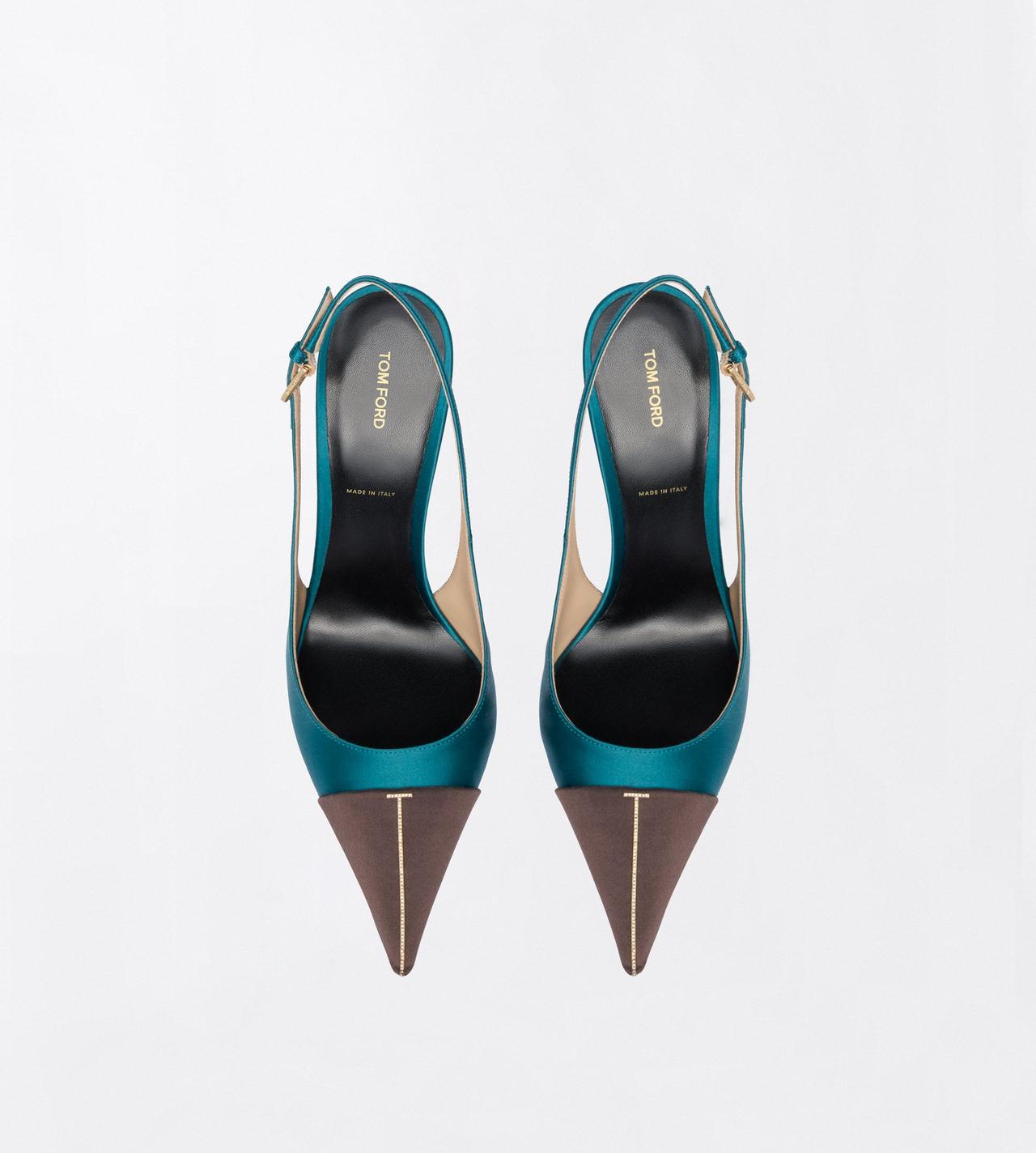 TOM FORD SATIN PETROL + ESPRESSO + CRYSTAL SATIN AND CRYSTAL STONES THEA SLINGBACK
