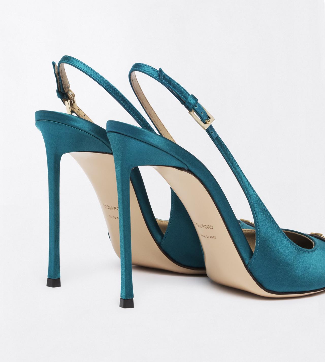 TOM FORD SATIN PETROL + ESPRESSO + CRYSTAL SATIN AND CRYSTAL STONES THEA SLINGBACK
