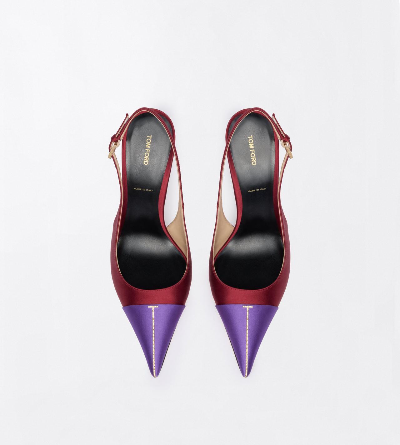 TOM FORD SATIN PRISM VIOLET + POMEGRANATE + CRYSTAL SATIN AND CRYSTAL STONES THEA SLINGBACK