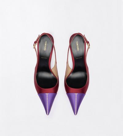 TOM FORD SATIN PRISM VIOLET + POMEGRANATE + CRYSTAL SATIN AND CRYSTAL STONES THEA SLINGBACK
