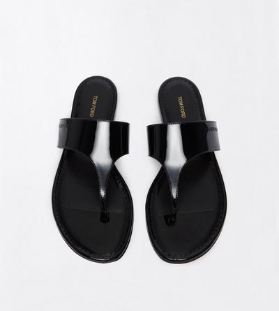 TOM FORD LEATHER BLACK PATENT LEATHER LINA THONG SANDAL