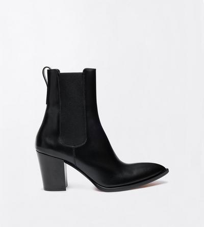 TOM FORD LEATHER BLACK BURNISHED LEATHER DAGGER ANKLE BOOT