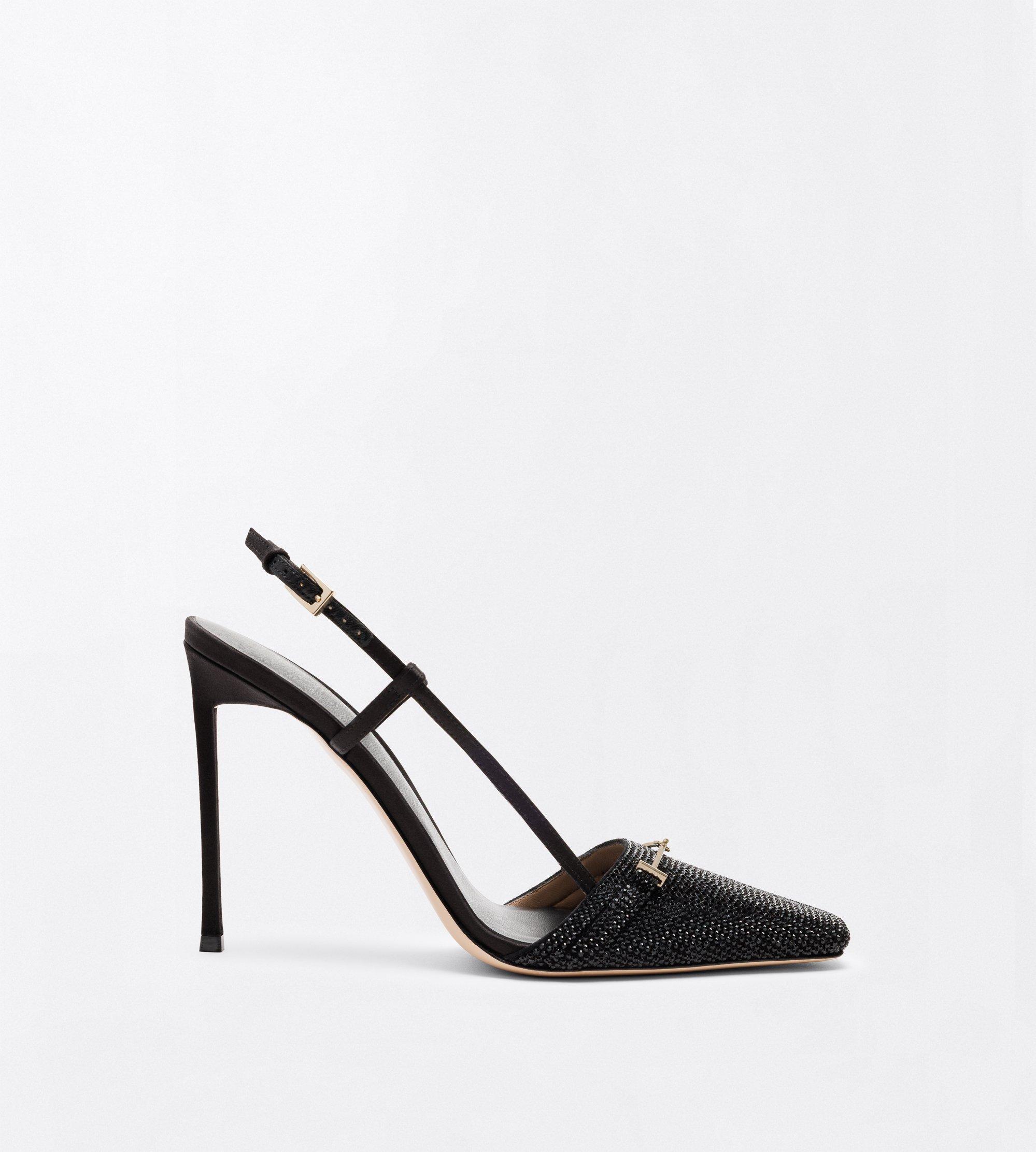 CRYSTAL STONES AND SATIN ARC SLINGBACK