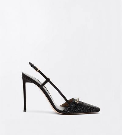 TOM FORD CRYSTAL BLACK CRYSTAL STONES AND SATIN ARC SLINGBACK