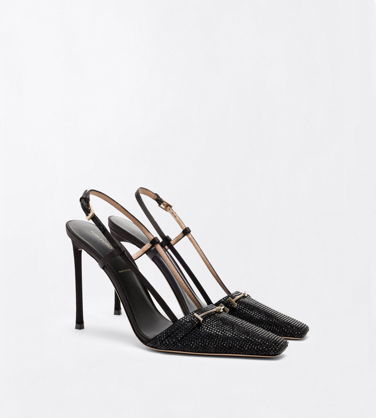 TOM FORD CRYSTAL BLACK CRYSTAL STONES AND SATIN ARC SLINGBACK