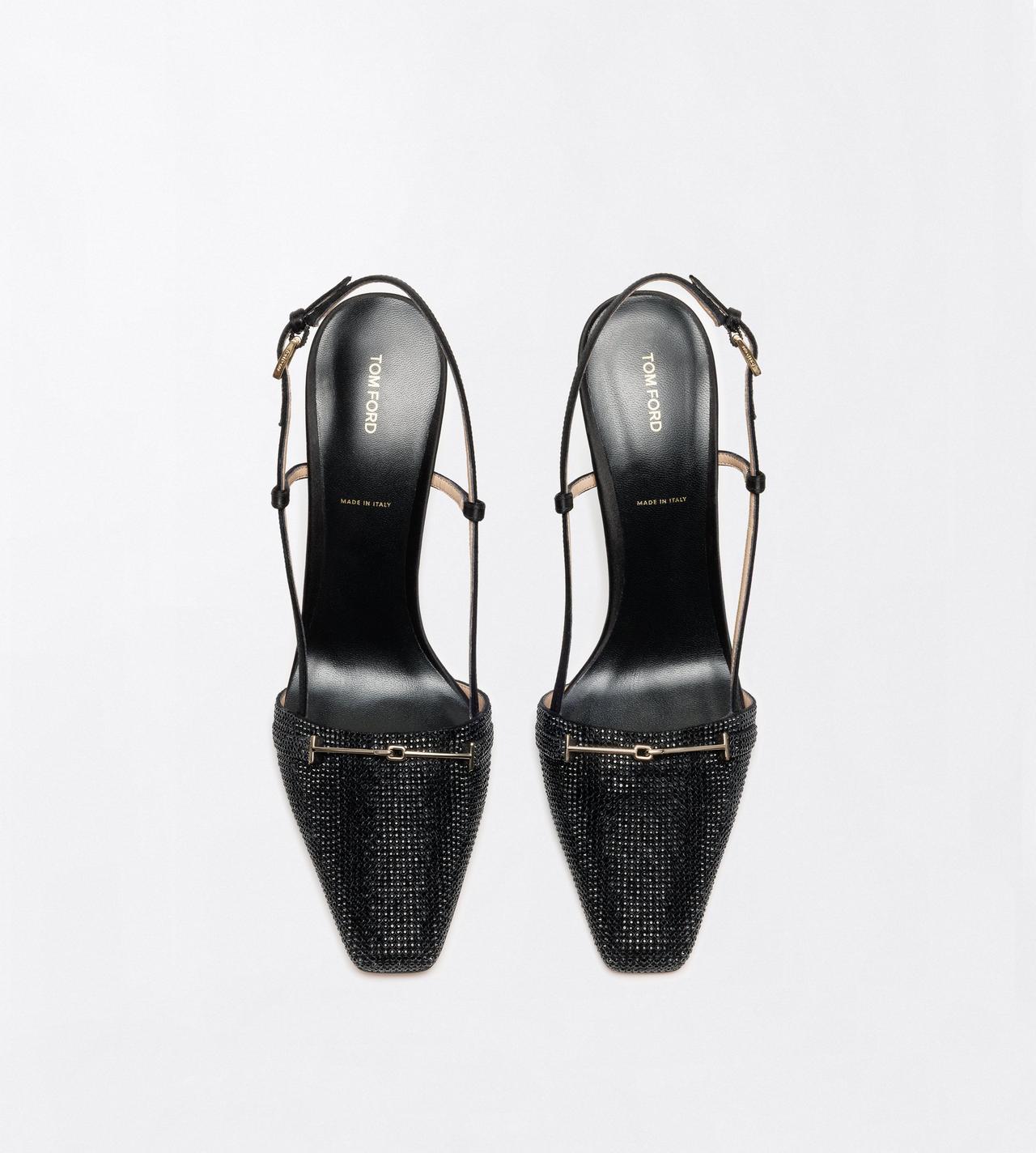 TOM FORD CRYSTAL BLACK CRYSTAL STONES AND SATIN ARC SLINGBACK