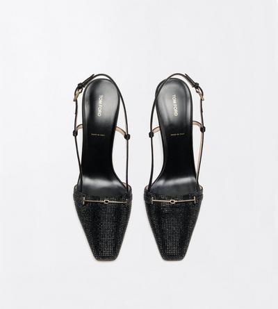 TOM FORD CRYSTAL BLACK CRYSTAL STONES AND SATIN ARC SLINGBACK