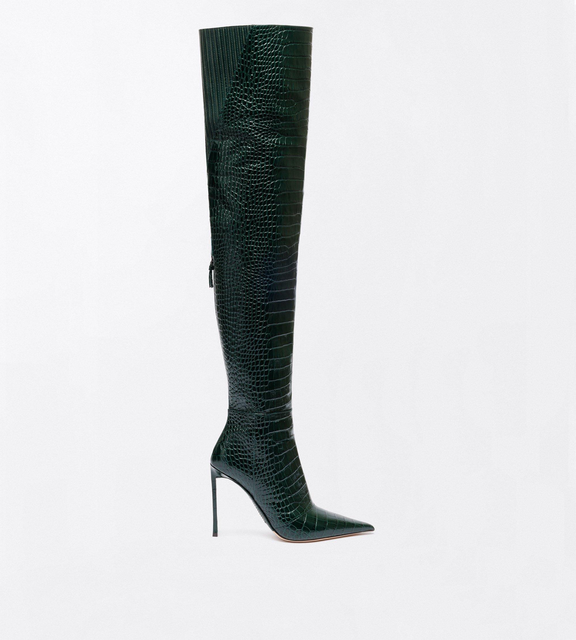 SHINY STAMPED CROCODILE LEATHER VERTIGO THIGH HIGH BOOT