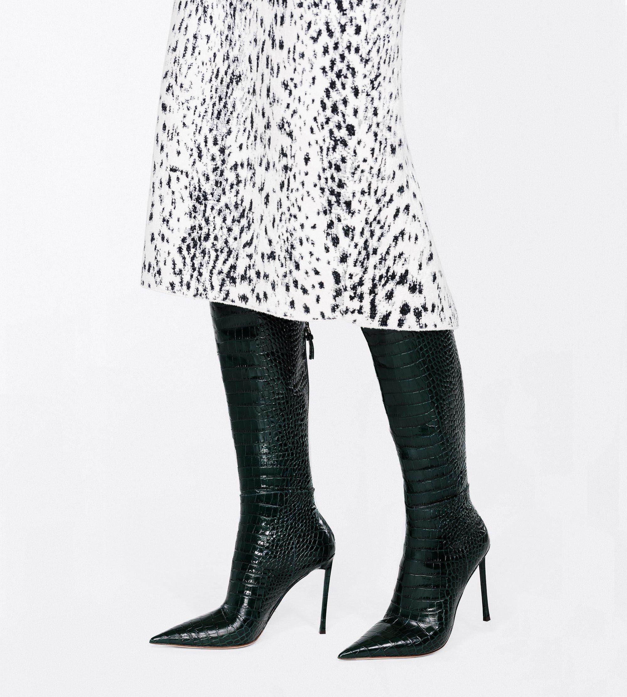 SHINY STAMPED CROCODILE LEATHER VERTIGO THIGH HIGH BOOT
