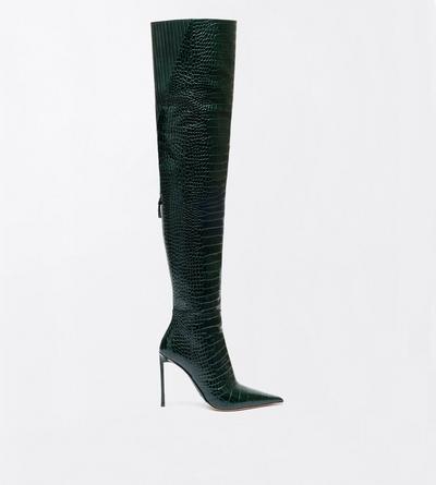 TOM FORD LEATHER DARK PINE SHINY STAMPED CROCODILE LEATHER VERTIGO THIGH HIGH BOOT