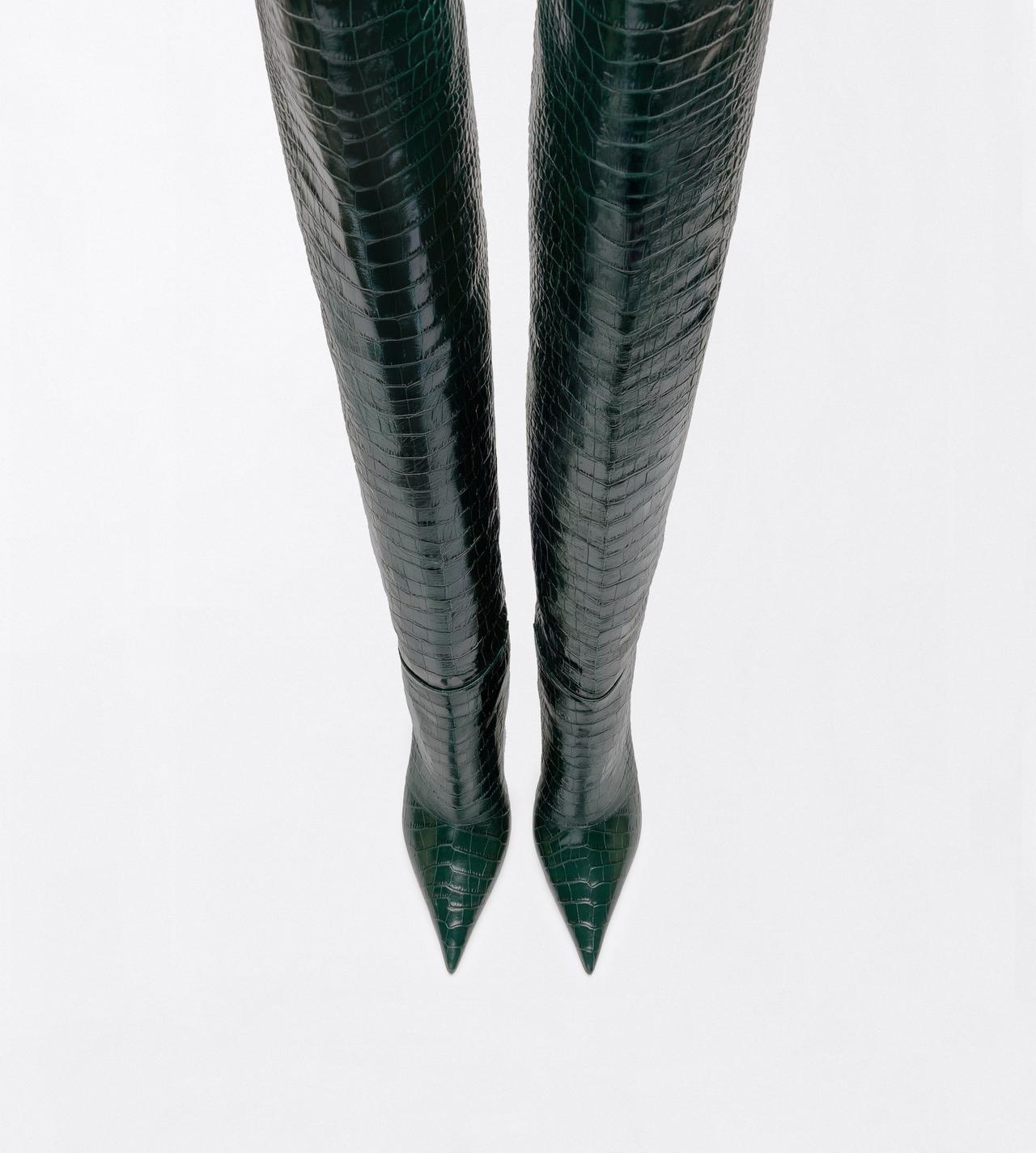 TOM FORD LEATHER DARK PINE SHINY STAMPED CROCODILE LEATHER VERTIGO THIGH HIGH BOOT