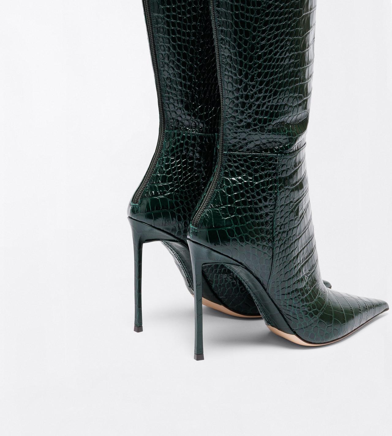 TOM FORD LEATHER DARK PINE SHINY STAMPED CROCODILE LEATHER VERTIGO THIGH HIGH BOOT