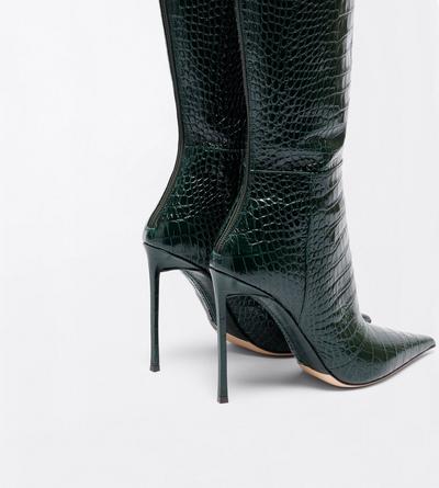 TOM FORD LEATHER DARK PINE SHINY STAMPED CROCODILE LEATHER VERTIGO THIGH HIGH BOOT