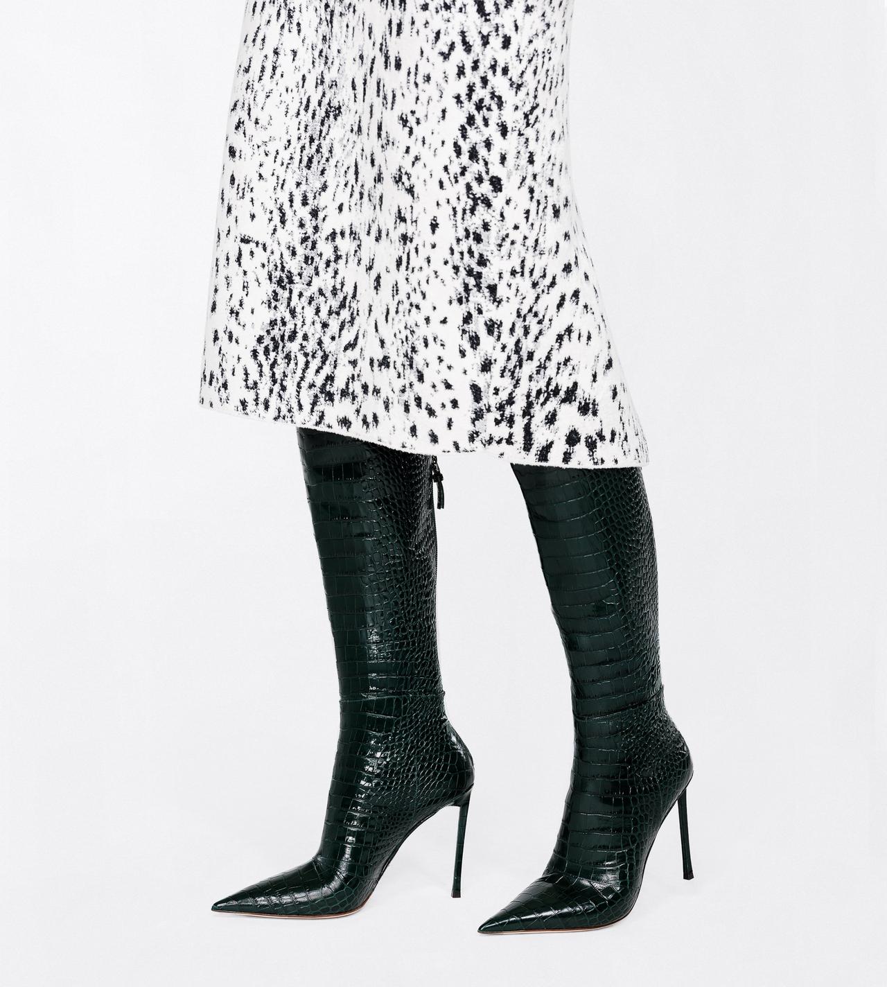 TOM FORD LEATHER DARK PINE SHINY STAMPED CROCODILE LEATHER VERTIGO THIGH HIGH BOOT