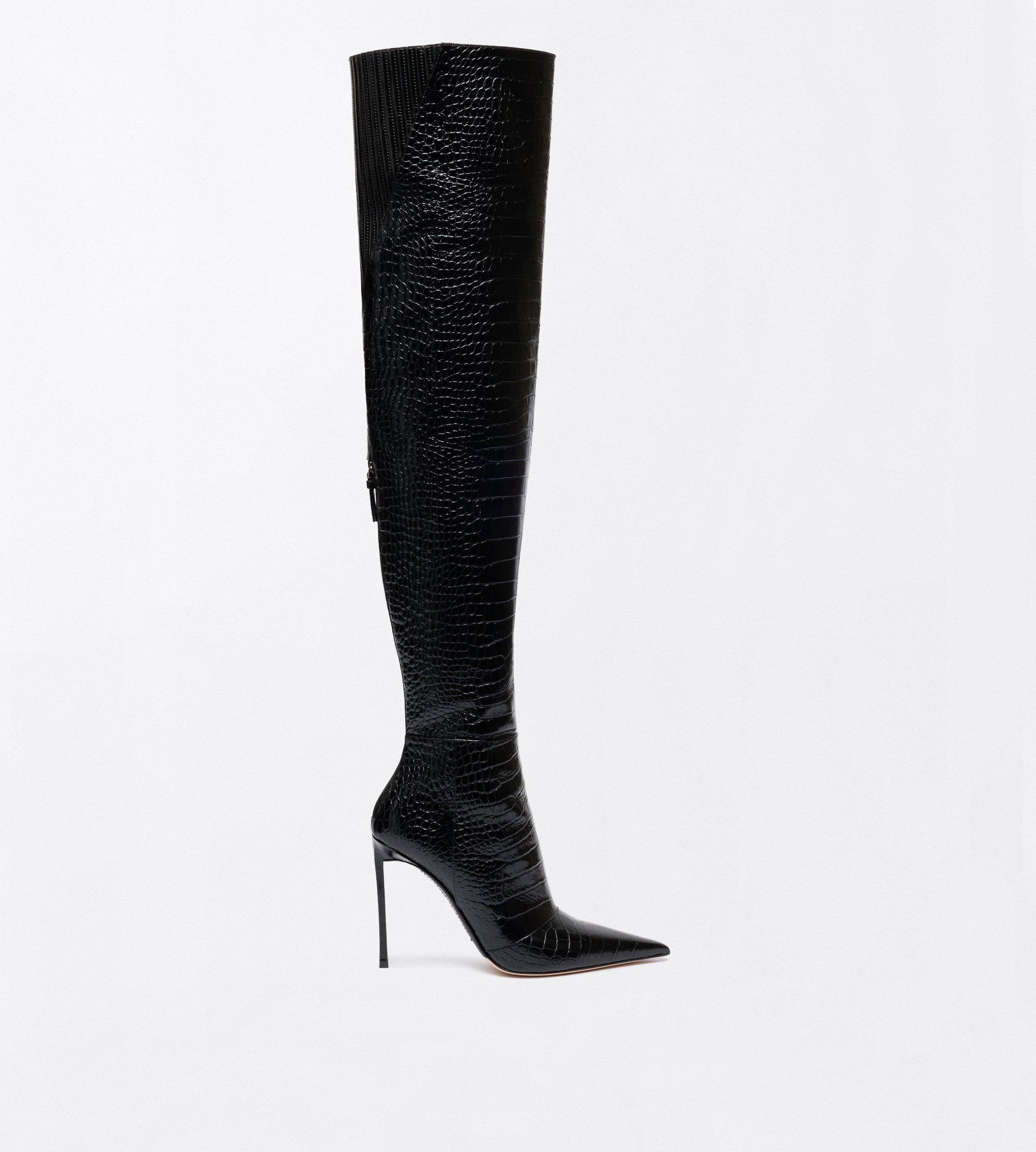SHINY STAMPED CROCODILE LEATHER VERTIGO THIGH HIGH BOOT