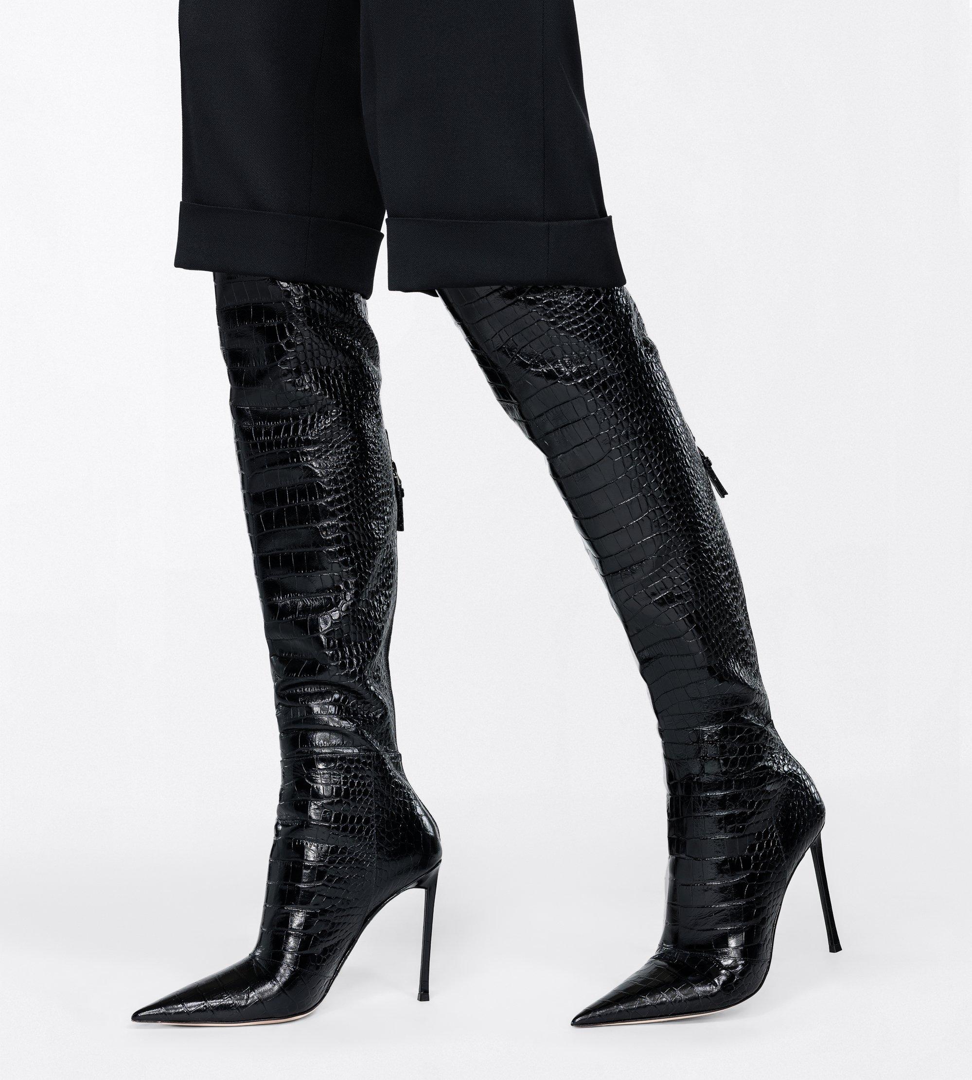 SHINY STAMPED CROCODILE LEATHER VERTIGO THIGH HIGH BOOT