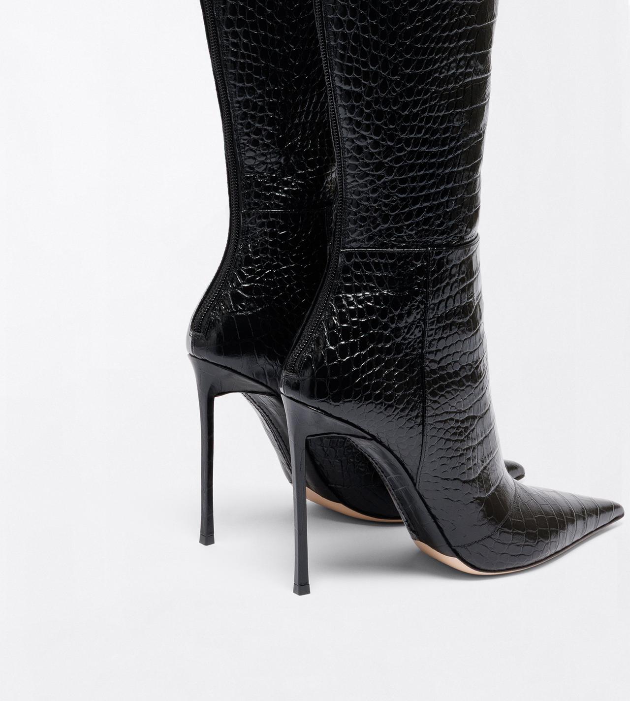 TOM FORD LEATHER BLACK SHINY STAMPED CROCODILE LEATHER VERTIGO THIGH HIGH BOOT