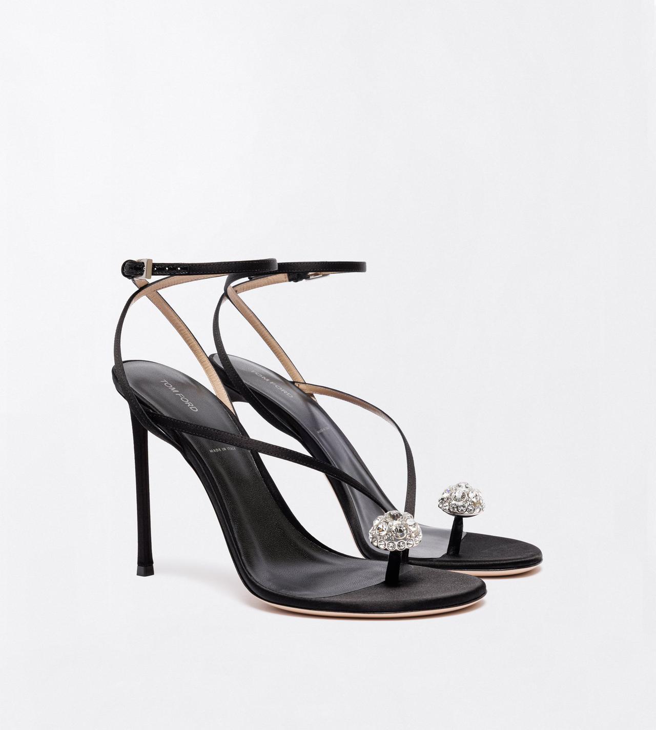 TOM FORD CRYSTAL BLACK + CRYSTAL SATIN AND CRYSTAL STONES CASSIA ANKLE STRAP SANDAL