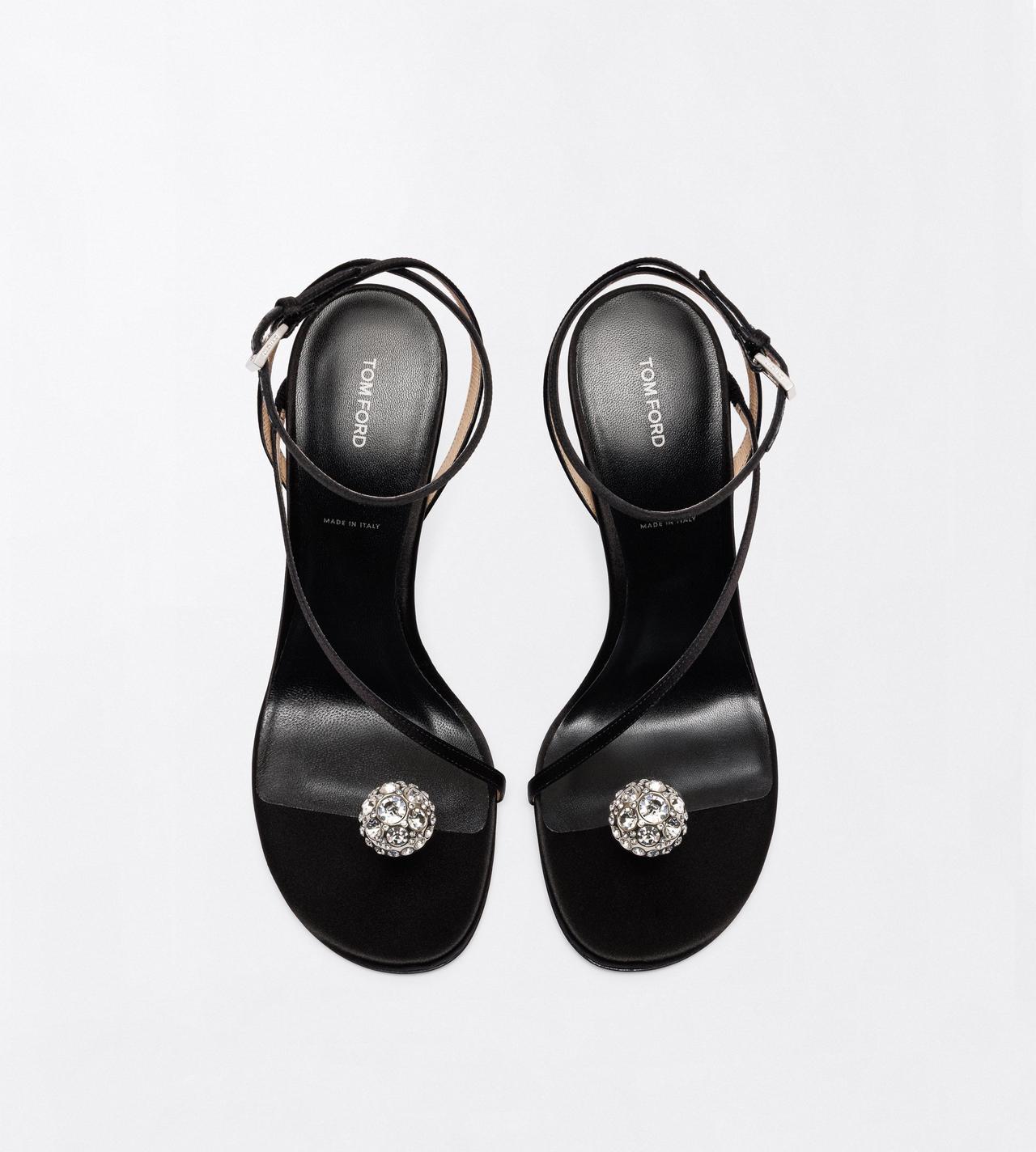 TOM FORD CRYSTAL BLACK + CRYSTAL SATIN AND CRYSTAL STONES CASSIA ANKLE STRAP SANDAL