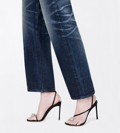 TOM FORD CRYSTAL BLACK + CRYSTAL SATIN AND CRYSTAL STONES CASSIA ANKLE STRAP SANDAL