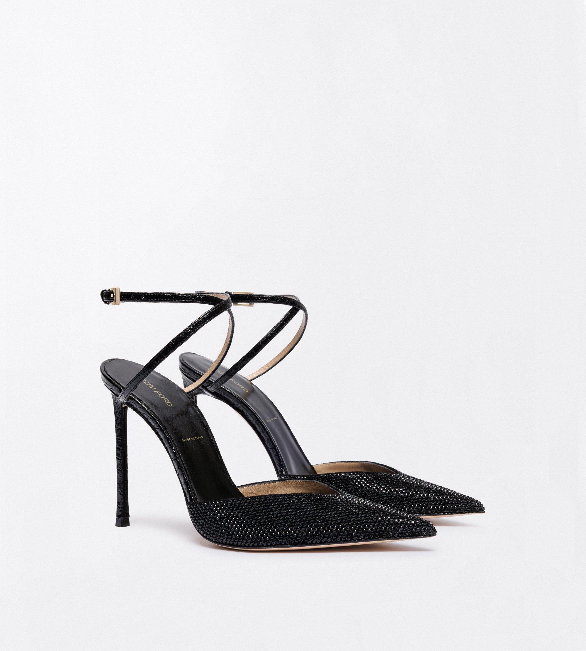 CRYSTAL STONES AND STAMPED CROCODILE LEATHER SELEN PUMP