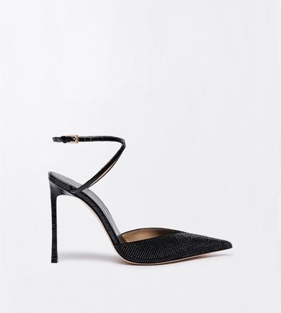 TOM FORD CRYSTAL BLACK CRYSTAL STONES AND STAMPED CROCODILE LEATHER SELEN PUMP