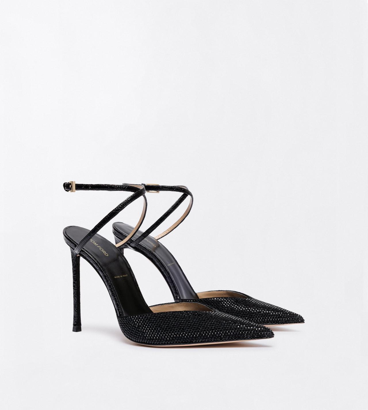 TOM FORD CRYSTAL BLACK CRYSTAL STONES AND STAMPED CROCODILE LEATHER SELEN PUMP
