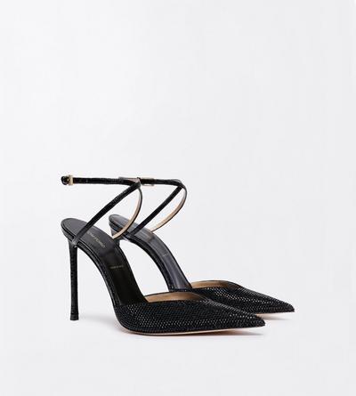 TOM FORD CRYSTAL BLACK CRYSTAL STONES AND STAMPED CROCODILE LEATHER SELEN PUMP