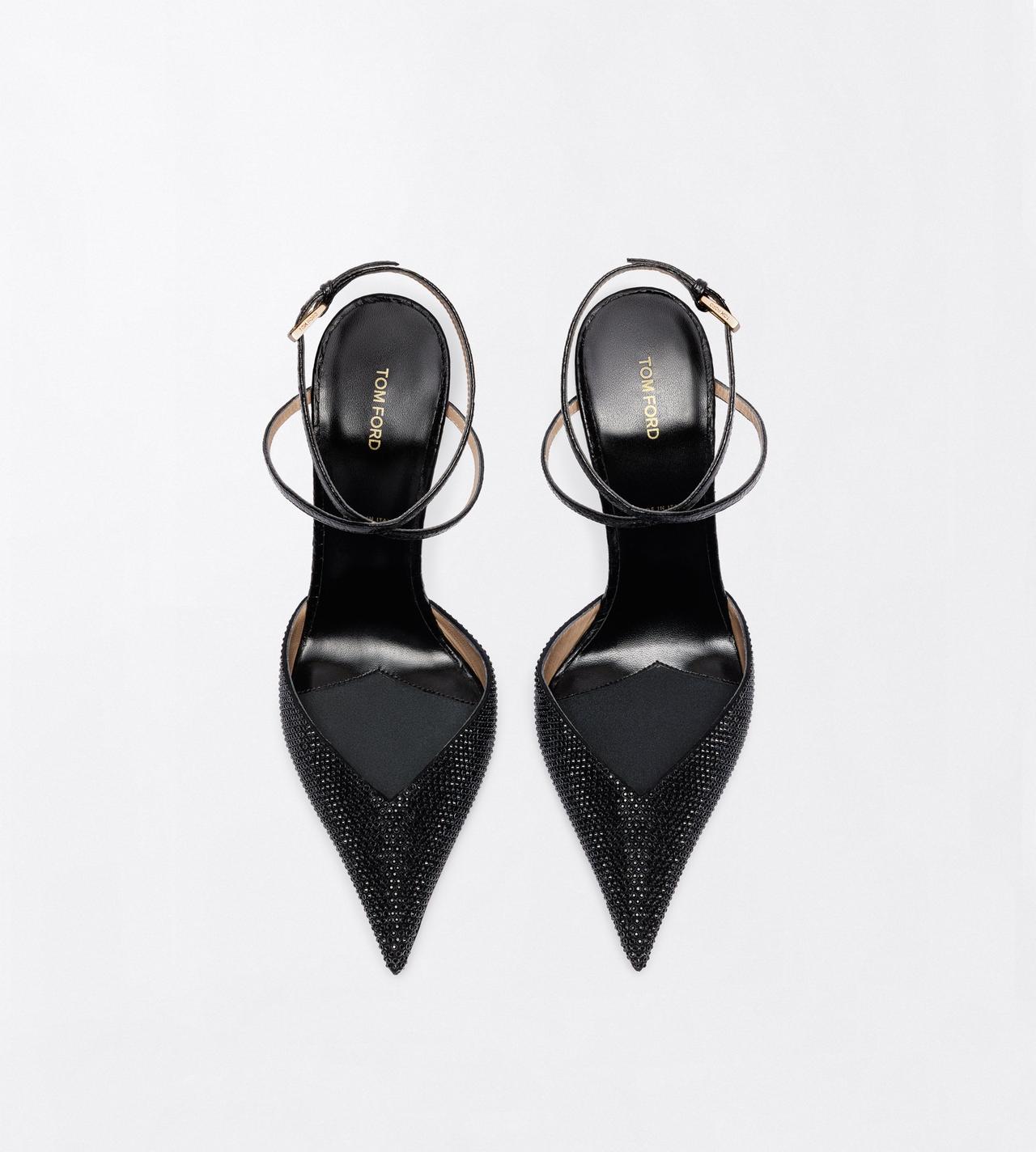 TOM FORD CRYSTAL BLACK CRYSTAL STONES AND STAMPED CROCODILE LEATHER SELEN PUMP