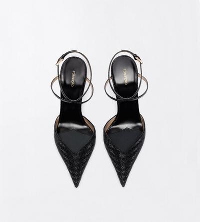 TOM FORD CRYSTAL BLACK CRYSTAL STONES AND STAMPED CROCODILE LEATHER SELEN PUMP