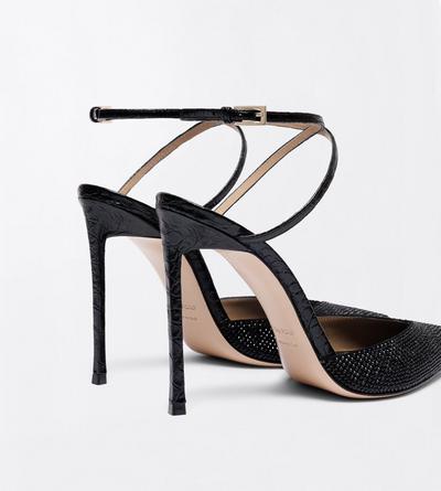 TOM FORD CRYSTAL BLACK CRYSTAL STONES AND STAMPED CROCODILE LEATHER SELEN PUMP