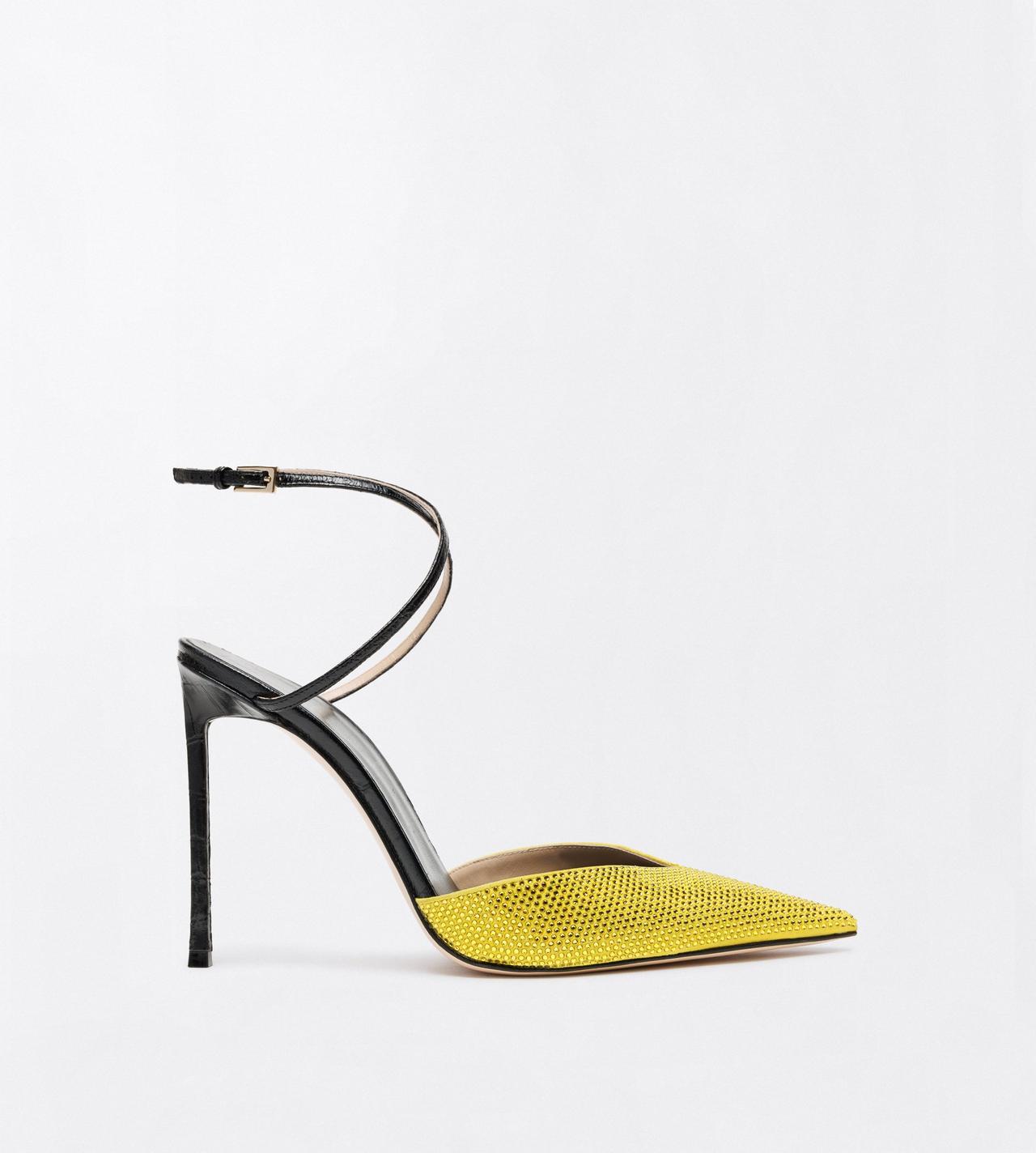 TOM FORD CRYSTAL WARM YELLOW + BLACK CRYSTAL STONES AND STAMPED CROCODILE LEATHER SELEN PUMP