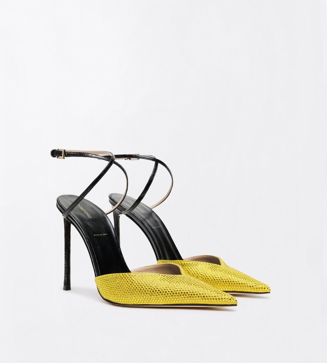 TOM FORD CRYSTAL WARM YELLOW + BLACK CRYSTAL STONES AND STAMPED CROCODILE LEATHER SELEN PUMP