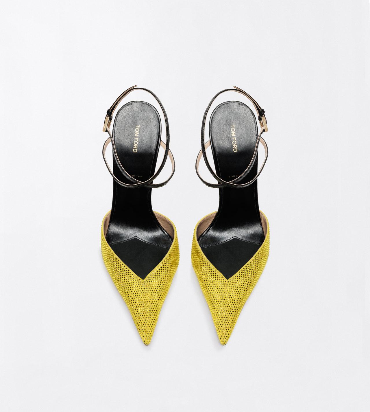 TOM FORD CRYSTAL WARM YELLOW + BLACK CRYSTAL STONES AND STAMPED CROCODILE LEATHER SELEN PUMP