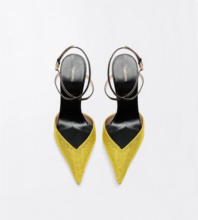 TOM FORD CRYSTAL WARM YELLOW + BLACK CRYSTAL STONES AND STAMPED CROCODILE LEATHER SELEN PUMP