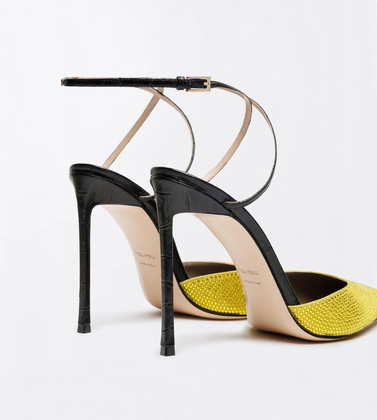 TOM FORD CRYSTAL WARM YELLOW + BLACK CRYSTAL STONES AND STAMPED CROCODILE LEATHER SELEN PUMP