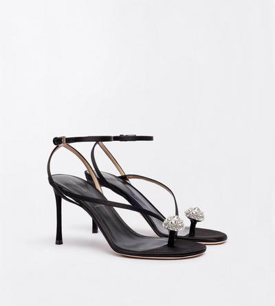 TOM FORD CRYSTAL BLACK + CRYSTAL SATIN AND CRYSTAL STONES CASSIA ANKLE STRAP SANDAL