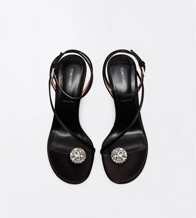 TOM FORD CRYSTAL BLACK + CRYSTAL SATIN AND CRYSTAL STONES CASSIA ANKLE STRAP SANDAL