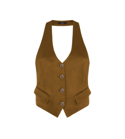 SILK AND WOOL TWILL OPEN BACK WAISTCOAT image number 0