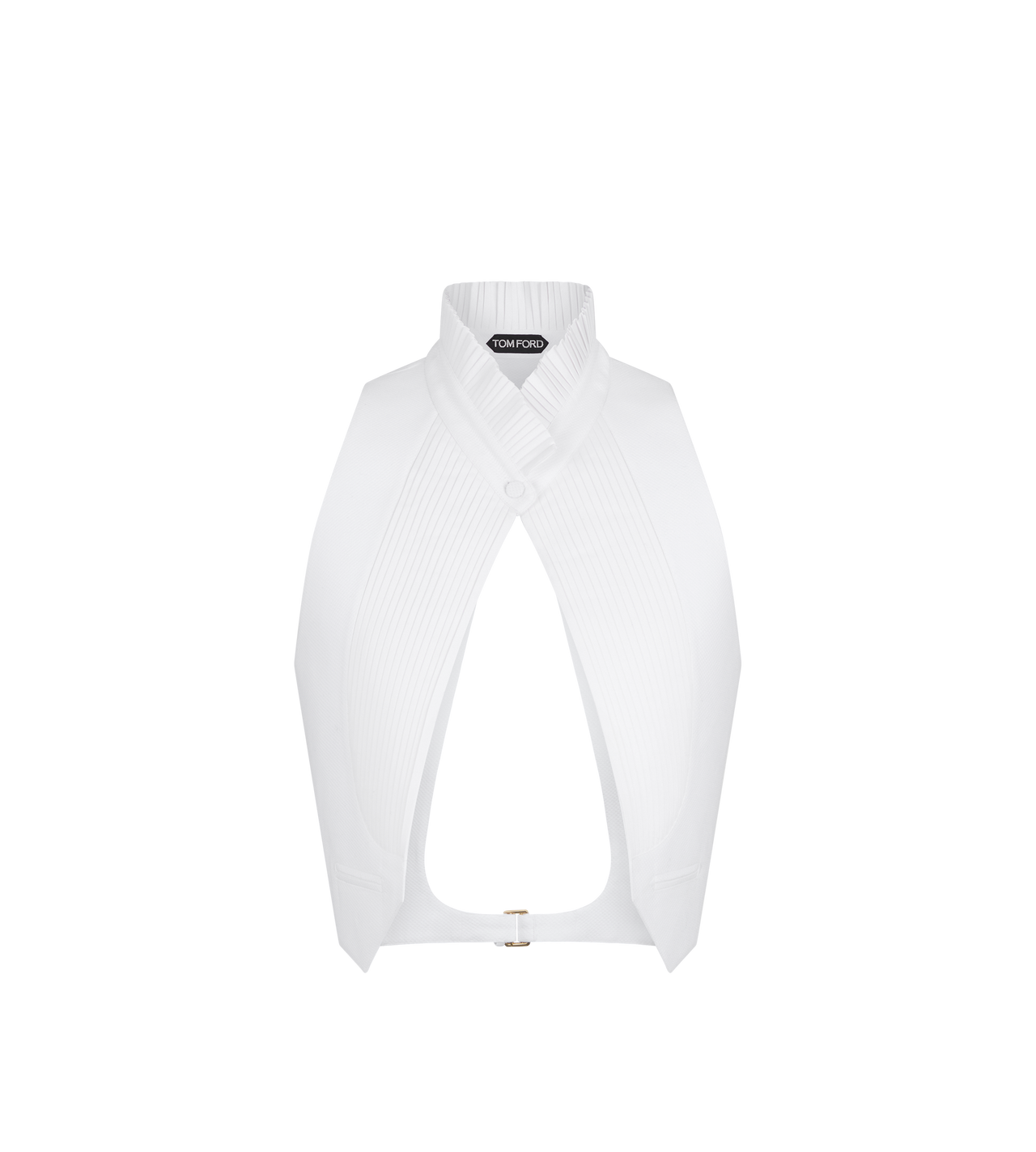 TOM FORD COTTON WHITE BACKLESS PETITE WAISTCOAT WITH PLEATED DETAILS