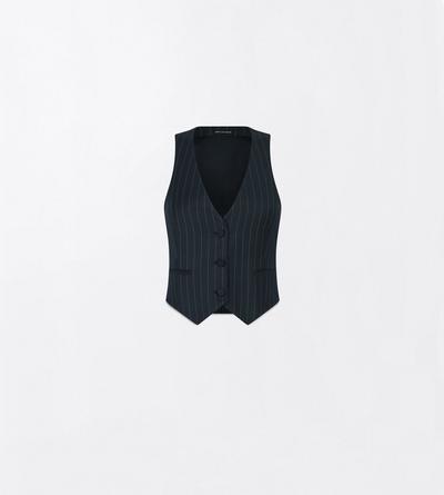 TOM FORD LEATHER BLACK AND WHITE CHALK STRIPE WOOL MOHAIR WAISTCOAT