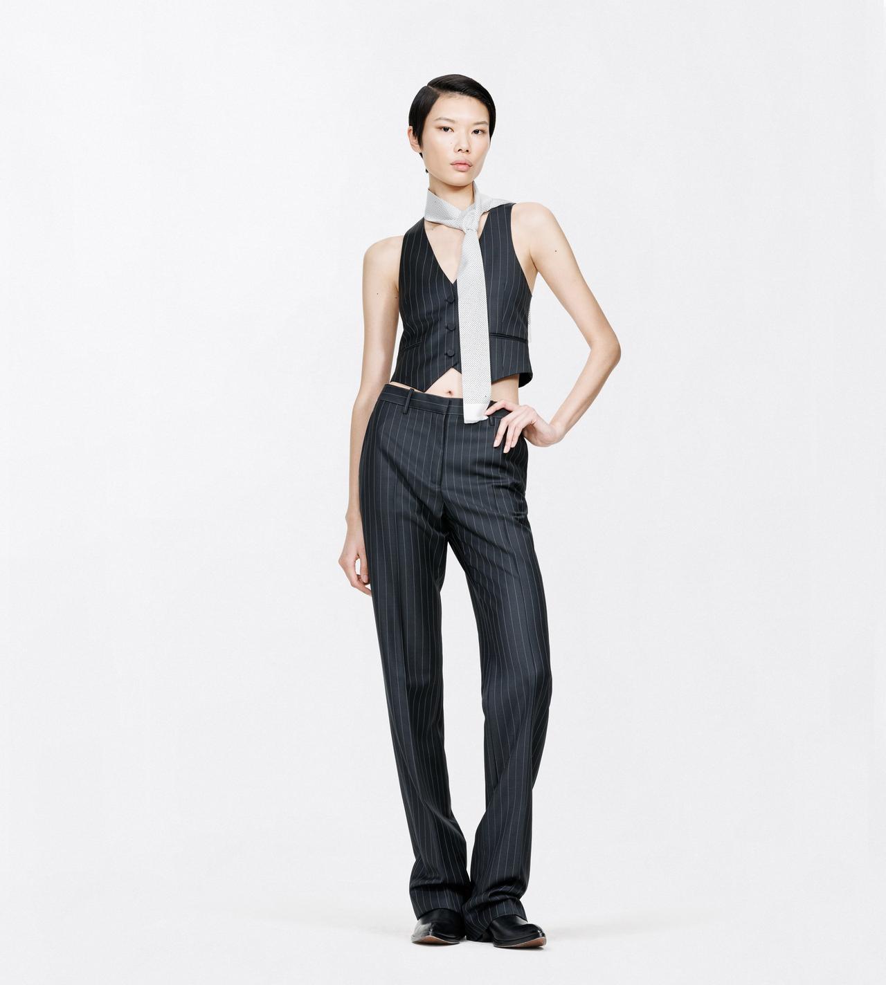TOM FORD LEATHER BLACK AND WHITE CHALK STRIPE WOOL MOHAIR WAISTCOAT