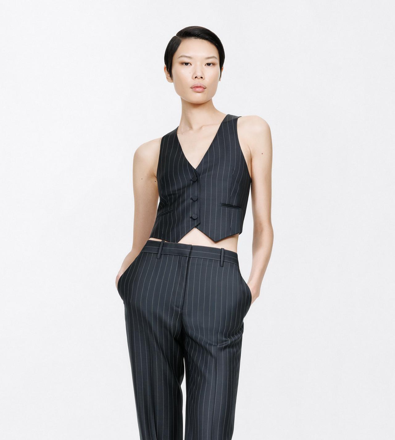 TOM FORD LEATHER BLACK AND WHITE CHALK STRIPE WOOL MOHAIR WAISTCOAT