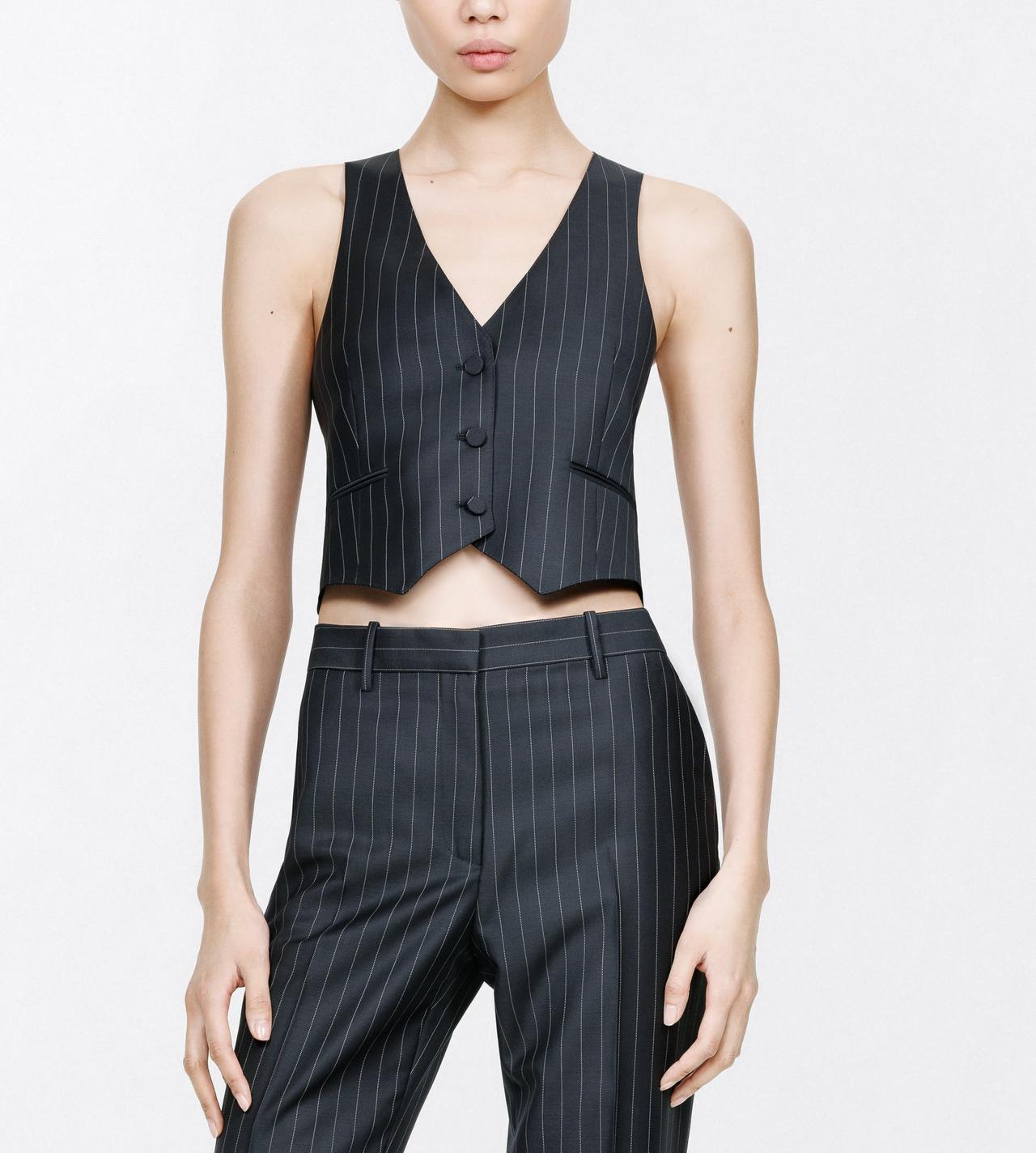 TOM FORD LEATHER BLACK AND WHITE CHALK STRIPE WOOL MOHAIR WAISTCOAT